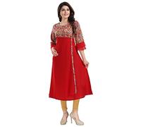 Unifiedclothes Kurti for Women: Premium Indian Kurtis Ethnic Tops - Stylish Tunics for Casual, Party and Festive Wear SC2202 Indians Polyester Red GraphicCasual (Numeric_12) Red