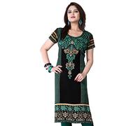 Unifiedclothes Kurti for Women: Premium Indian Kurtis Ethnic Tops - Stylish Tunics for Casual, Party and Festive Wear Printed Long Tunic 118B (UK 10|Bust Size 34"|Size 38" Small) Black