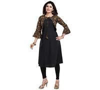 Unifiedclothes Kurti for Women: Premium Indian Kurtis Ethnic Tops - Stylish Tunics for Casual, Party and Festive Wear Casual Printed A-Line Tunic SC2711 (12) Black