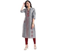 Unifiedclothes Kurti for Women: Premium Indian Kurtis Ethnic Tops - Stylish Tunics for Casual, Party and Festive Wear MM332 Indians Silk Blend Grey Graphic Band TunicCasual (Numeric_18) Grey