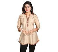 Unifiedclothes Kurti for Women: Premium Indian Kurtis Ethnic Tops - Stylish Tunics for Casual, Party and Festive Wear Fancy Tunic SC1035 (UK 10|Bust 34"|38" Small) Beige