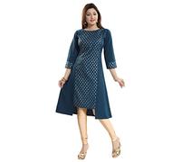 Unifiedclothes Kurti for Women: Premium Indian Kurtis Ethnic Tops - Stylish Tunics for Casual, Party and Festive Wear Asymmetric Polyester Ethnic Tunic SC2303 (UK 12|Bust 36"|40" Med) Green