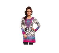 Unifiedclothes Kurti for Women: Premium Indian Kurtis Ethnic Tops - Stylish Tunics for Casual, Party and Festive Wear Casual Short Tunic 66A (UK 8|Bust Size 32"|Size 36" (XSmall)) White