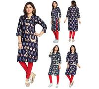 Unifiedclothes Kurti for Women: Premium Indian Kurtis Ethnic Tops - Stylish Tunics for Casual, Party and Festive Wear Printed Tunic SC2507 Blue (UK 14|Bust 38"|42"(Large))