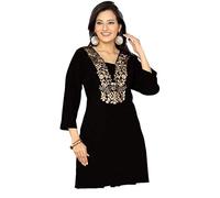 Unifiedclothes Kurti for Women: Premium Indian Kurtis Ethnic Tops - Stylish Tunics for Casual, Party and Festive Wear Embroidery Tunic BH125 (UK 10|Bust 34"|38" Small) Black