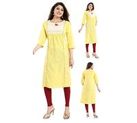 Unifiedclothes Kurti for Women: Premium Indian Kurtis Ethnic Tops - Stylish Tunics for Casual, Party and Festive Wear Printed Cotton Printed Tunic MM238 (UK 18|Bust 42"|46" (2XL)) Yellow