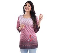 Unifiedclothes Kurti for Women: Premium Indian Kurtis Ethnic Tops - Stylish Tunics for Casual, Party and Festive Wear Indians Faux Crepe Pink Party Casual MID561 (Numeric_16) Multicoloured