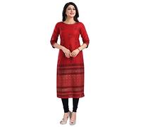 Unifiedclothes Kurti for Women: Premium Indian Kurtis Ethnic Tops - Stylish Tunics for Casual, Party and Festive Wear MM345 Indians 100% Silk Blend 42 Inches BlackCasual (Numeric_14) Red
