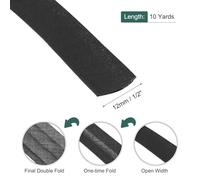 Unifizz 1/2 Inch Double Fold Bias Binding Tape Polyester Cotton Fabric Wide Fold Tape for Sewing, Hemming, Quilting, Bunting and Craft Edging Projects (10 Yards, Black)