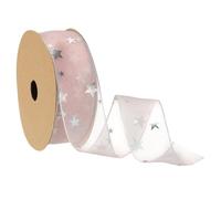 Unifizz 1.5 Inch Wide Star Organza Sheer Wired Ribbon 20 Yard Pink Sparkly Chiffon Ribbon for Bouquet Cake Gift Wrapping