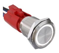 Unifizz 10A 19mm Latching Push Button Switch 12V SPST LED Waterproof Ring Self-Locking Switch（Silver Stainless Steel, White）