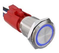 Unifizz 10A 19mm Latching Push Button Switch 12V SPST LED Waterproof Ring Self-Locking Switch（Silver Stainless Steel, Blue）