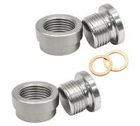 Unifizz 2 Sets Car Oxygen Sensor Mounting Bungs and Plugs Exhaust Weld in Bung Thread Stepped Style Fitting Bungs with Washers M18 x 1.5