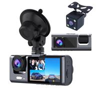 Unifizz 3 Channel Dash Cam Front and Rear Inside 1080P Dashcam Three Way Triple Car Camera with IR Night Vision, Loop Recording, G-Sensor, 24 Hours Recording, Support 128 GB