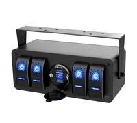 Unifizz 4 Gang Rocker Switch Box 12V SPST ON Off Switch QC 3.0 USB Charger Voltmeter Waterproof Aluminum Rocker Switch Panel Night Glow Stickers for Boats Cars RVs Trucks