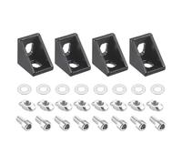 Unifizz 4 Sets T Slot Aluminium Extrusion Corner Brackets, 20x20x17mm Angle Connector with Nuts, Hex Socket Bolts and Washers for 2020 Series Aluminum Profile Black