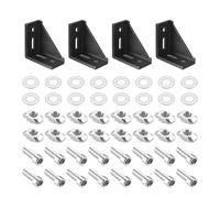Unifizz 4 Sets T Slot Aluminium Extrusion Corner Brackets, 77x77x40mm Angle Connector with Nuts, Hex Socket Bolts and Washers for 4080 Series Aluminum Profile Black