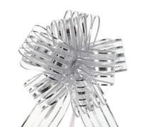Unifizz 5pcs 6 Inch Large Organza Pull Bow with Chiffon Ribbon for Baskets Wedding Wrapping（Silver）