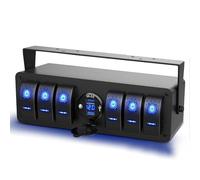 Unifizz 6 Gang Rocker Switch Box 12V SPST ON Off Switch QC 3.0 USB Charger Voltmeter Waterproof Aluminum Rocker Switch Panel Night Glow Stickers for Boats Cars RVs Trucks