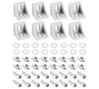 Unifizz 8 Sets T Slot Aluminium Extrusion Corner Brackets, 42x42x41mm Angle Connector with Nuts, Hex Socket Bolts and Washers for 4545 Series Aluminum Profile Silver