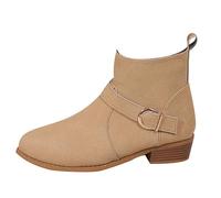 Unifizz Ankle Booties for Women,Women's Casual Dress Low Heeled Booties. Fashion Thick Heel Design Shoes (Khaki, Size 5)