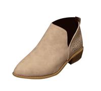 Unifizz Ankle Booties for Women,Women's Casual Dress Low Heeled Booties. V Cut Fashion Thick Heel Design Shoes (Khaki, Size 4)