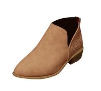 Unifizz Ankle Booties for Women,Women's Casual Dress Low Heeled Booties. V Cut Fashion Thick Heel Design Shoes (Brown, Size 7)