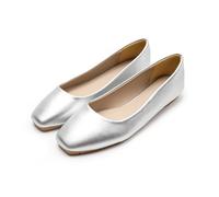 Unifizz Women's Casual Foldable Ballet Flats Square Toe Ballerina Flats Casual Work Shoes Dressy Slip-ons Loafers(Silver,7.5)