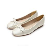 Unifizz Women's Casual Foldable Ballet Flats Square Toe Bowtie Ballerina Flats Casual Work Shoes Dressy Slip-ons Loafers(Silver,7)