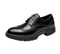 Uniform Men Oxford Shoes French Leather Lace-up Brogue Slip Resistant Block Heel Anti-Slip Rubber Sole Prom Wedding(Negro,6.5 UK)