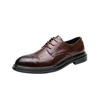 Uniform Men's Dress Formal Shoes Spanish Leather Lace-up Round Toe Non Slip Low Top Block Heel Anti-Slip Party(Marrone,6 UK)