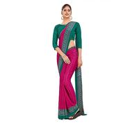 Uniform Sarees Corp Magenta pink and Leaf Green Women's Premium Italian Silk Plain Gaala Border Front Office Uniform Sarees With Blouse Piece, Magenta Pink & Leafe Green, One Size