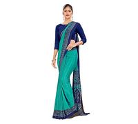 Uniform Sarees Corp Magenta pink and Leaf Green Women's Premium Italian Silk Plain Gaala Border Front Office Uniform Sarees With Blouse Piece, Turquoise & Navy Blue, One size