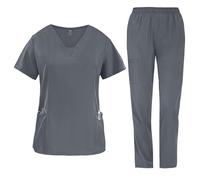 Uniform Scrubs Set for Women Professional Durable V Neck Comfortable Tops and Pants with Pockets Work Clothing Nurse Elastic Healthcare Hospital Workwear for Beauty Center(Gray, XXL)