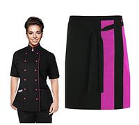 Uniformates Short Sleeves Women's Ladies Chef Coat Jacket and Waist Aprons Jackets (Black/Pink Trim, XX-Large)