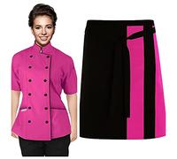 Uniformates Short Sleeves Women's Ladies Chef Coat Jacket and Waist Aprons Jackets (Pink, Medium)
