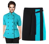 Uniformates Short Sleeves Women's Ladies Chef Coat Jacket and Waist Aprons Jackets (Turquoise, Medium)