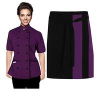 Uniformates Short Sleeves Women's Ladies Chef Coat Jacket and Waist Aprons Jackets (Violet, XX-Large)