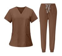 Uniforms Scrub Set with Pockets Black Scrubs for Women Womens Chef Trousers Durable V Neck Comfortable Tunic and Work Clothing Nurse Workwear Beauty Center Health Care (Brown, L)