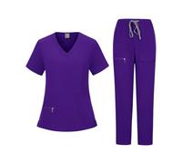 Uniforms Unisex Scrub Set Scrubs Women Womens Waistcoat and Trouser Durable Comfortable Solid Color V Neck Uniform with Pockets Black Beauty Tunic (Dark Purple, L)