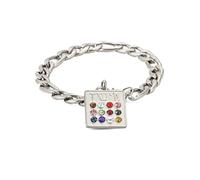 UNIFT 12 Tribes Of Israel Breastplate Pendant Bracelet For Women Men Stainless Steel Retro Jewish Twelve Birthstone Pendant Bracelet Amulet Jewelry (silver)