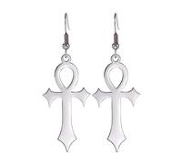 UNIFT Ankh Cross Earrings for Women Men Stainless Steel Ancient Egyptian Symbol Gods Ankh Cross Dangle Hoop Earrings Charm Amulet Jewellery, Stainless Steel, No Gemstone, Silver 1