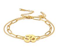 UNIFT Aum Om Ohm Sanskrit Symbol Bracelet For Women,Hindu Spiritual Harmony Amulet Stainless Steel Yoga Charm Cuff Bracelet Jewelry Accessory (gold 2)