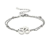 UNIFT Aum Om Ohm Sanskrit Symbol Bracelet For Women,Hindu Spiritual Harmony Amulet Stainless Steel Yoga Charm Cuff Bracelet Jewelry Accessory (silver)