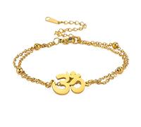 UNIFT Aum Om Ohm Sanskrit Symbol Bracelet For Women,Hindu Spiritual Harmony Amulet Stainless Steel Yoga Charm Cuff Bracelet Jewelry Accessory (gold)