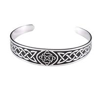 UNIFT Celtic Knot Bracelet For Women Men Stainless Steel Cross Triquetra Celtic Open Bangle Bracelet Vintage Symbol Cuff Bangle Viking Norse Irish Amulet Jewelry (Black)