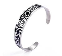 UNIFT Celtic Knot Bracelet For Women Men Stainless Steel Cross Triquetra Celtic Open Bangle Bracelet Vintage Symbol Cuff Bangle Viking Norse Irish Amulet Jewelry (Black 1)