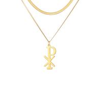 UNIFT Chi Rho Cross Christogram Necklace for Women Men Stainless Steel Jesus Christ Name Alpha Omega Symbol Sacramental IXCI NIKA Pendant Necklace Religious Jewelry Christian Amulet (gold 3)