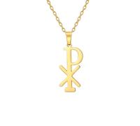 UNIFT Chi Rho Cross Christogram Necklace for Women Men Stainless Steel Jesus Christ Name Alpha Omega Symbol Sacramental IXCI NIKA Pendant Necklace Religious Jewelry Christian Amulet (gold)