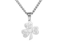 UNIFT Clover Celtic Knot Necklace for Women Men Irish Symbol Lucky Shamrock with Celtic Trinity Pendant Necklace Amulet Jewellery St Patrick's Day Gifts (silver 1)